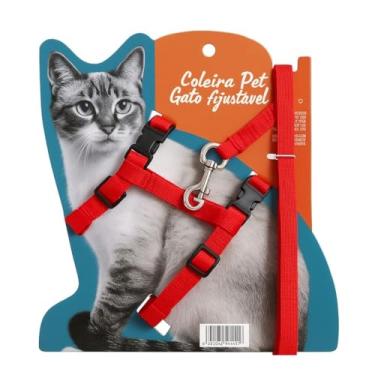 Imagem de Coleira Peitoral Ajustável para Gatos Macia e Resistente – Tamanho Único (VERMELHO)