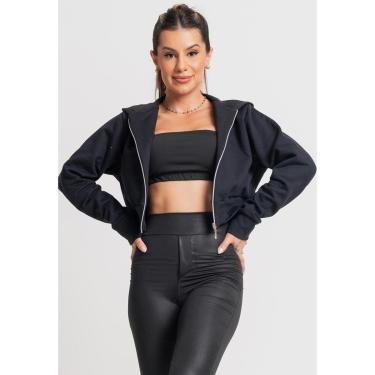 Imagem de Casaco Jaqueta Zíper Bomber Moletom Cropped Flanelado Inverno Mvb Modas-Feminino