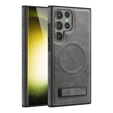 Imagem de Capa magnética para Samsung Galaxy S25/S25 Plus/S25 Ultra, capa de celular de carregamento sem fio com capa de couro fina com suporte dobrável