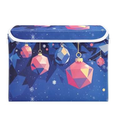 Imagem de Wassud Cestas de armazenamento de Natal com tampas, ornamentos geométricos de Natal, caixotes dobráveis de tecido empilhável, cestas de linho, organizador de armário, recipiente 42 x 32 x 30 cm