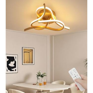 Imagem de Luminária de teto LED moderna com design criativo, semi-embutida, para sala de estar, com controle remoto e intensidade de luz ajustável. Ideal para quarto, sala de jantar, cozinha e corredo