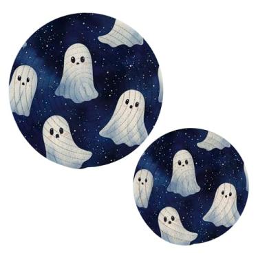 Imagem de Wassud Cute Ghosts Suportes de panela redondos de Halloween trivets de algodão almofadas quentes porta-copos elegantes decoração de cozinha e acessórios, 2 peças