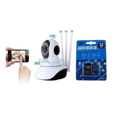 Imagem de Camera De Segurança Ip 3 Antenas + Cartão Memoria 32 Gb Wifi - secury,