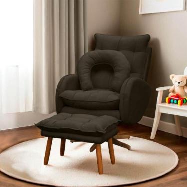 Imagem de Poltrona Amamentação Base Giratória Balanço e Puff Veludo - SOFA STORE
