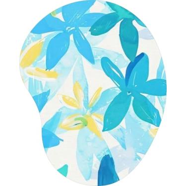 Imagem de Mouse Pad Ergonômico Gota Flores Azuis e Amarelas Aquarela