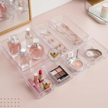 Imagem de Organizador De Gaveta Modular Acrilico Transparente Ideal Maquiagem Closet Escritorios Kit 7 Potes Sortidos