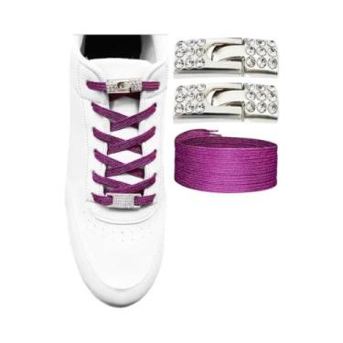 Imagem de Cadarços Elásticos De Luxo Com Fecho De Diamante Para Tênis Femininos,