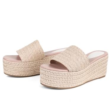 Imagem de Erocalli Sandálias plataforma plataforma alpargatas sandálias deslizantes de salto alto alpargatas flatform mules para mulheres casual juta praia palha ráfia sandálias, 1 damasco, 37
