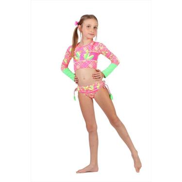 Imagem de Biquíni Infantil Manga Longa Mari Rosa/Verde Neon Siri Kids-Feminino