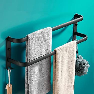 Imagem de Toalheiro de banheiro montado na parede camada dupla deslocamento espaço alumínio toalheiro suportes para toalhas de banho hotel cozinha preto (50 cm)