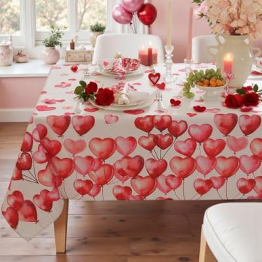 Imagem de SASTYBALE Toalha de mesa retangular para Dia dos Namorados, 132 x 187 cm, aquarela com corações do amor, à prova de derramamento, sem rugas, capa de mesa de tecido para jantar, festa, casamento