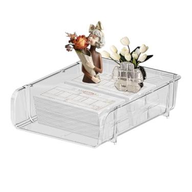 Imagem de Bandeja de papel A4 | Organizador de mesa empilhável transparente | Bandeja com suporte de documentos - para escritório, escola, faculdade, dormitório, apartamento, armário de bancada