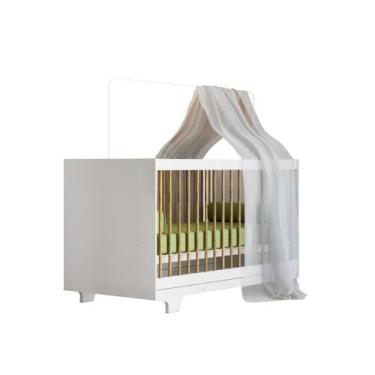 Imagem de Berço Mini Cama com Suporte Mosquiteiro Tigus Flocos 100% em MDF Branc