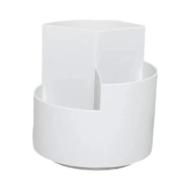 Imagem de Suporte De Caneta Multifuncional Giratório Branco, Organizador De Mesa