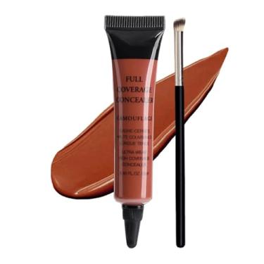 Imagem de Corretivo sob os olhos + pincel, corretivo clareador de cobertura total 24H para olheiras, linhas finas, creme corretor de cor antienvelhecimento - 11,8 ml (nº 02 laranja + pincel)