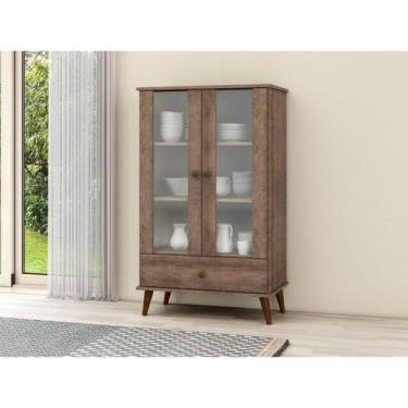 Imagem de Cristaleira Retrô com 2 Portas de Vidro - Rústico - Movelbento, Marrom