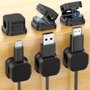 Imagem de Pacote com 6 clipes magnéticos para cabos, organizador de cabos para mesa, gerenciamento de cabos de mesa adesivos fortes para carregador de telefone, computador, casa, escritório, carro (preto)