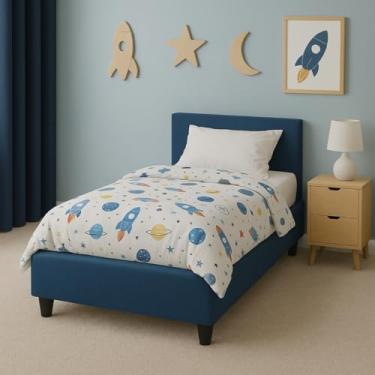 Imagem de Base Box Cama Colchao Infantil Menino Menina Dobravel Demontavel 150x70 Tecido Suede Alta Azul