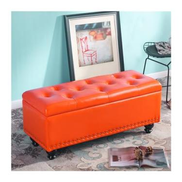 Imagem de Banqueta para quarto multifuncional para mudança de sapato longo, porta de entrada, sofá doméstico, retangular, cor sólida, porta de entrada, extremidade da cama, banco (laranja, 60 cm)