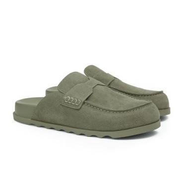 Imagem de iiimmu Mocassins femininos de camurça sem costas nuas sem cadarço casuais bico redondo confortável, Verde sálvia, 35