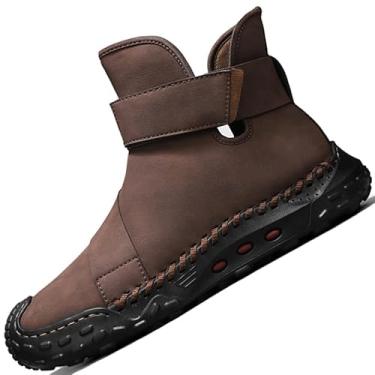 Imagem de DZUJY Tênis masculino Chelsea cano alto, casual, esportivo, moderno, branco, preto, marrom, tamanho, Marrom, 45