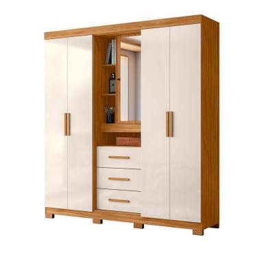 Imagem de Guarda Roupa Grande Quarto Casal Eldorado 4 Portas 3 Gavetas Espelho Freijo Com Off White