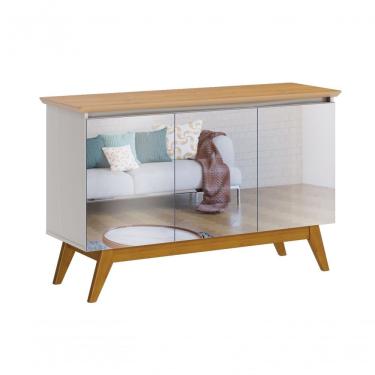 Imagem de Buffet Classic 3 Portas Off White Com Nature E Espelho - Imcal Móveis