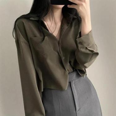 Imagem de Camisa Casual Elegante Branca De Manga Longa Com Botões, Caimento Solt