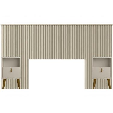 Imagem de Cabeceira Ripada Casal Queen E Mesa Retrô Off White