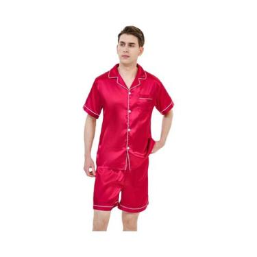 Imagem de Pijamas De Verão Masculinos Em Seda Gelada, Conjunto De Roupas Casuais