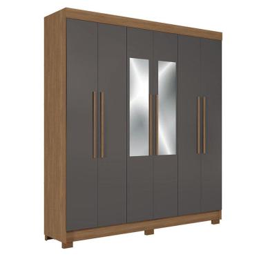 Imagem de Guarda Roupa Casal 6 portas Toledo com espelho Jatobá Grafite - Santos Andirá
