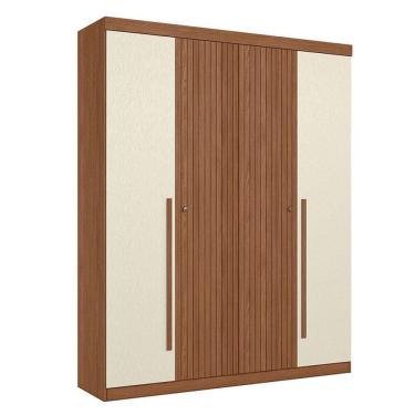 Imagem de Guarda Roupa Casal Ripado 4 Portas Buriti Jatobá Areia Acetinado - Santos Andirá