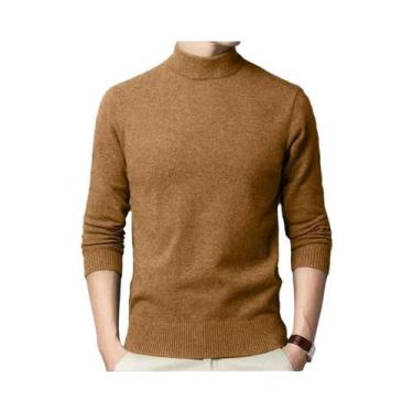 Imagem de Suéter Masculino De Gola Alta Em Cor Sólida Para Outono E Inverno, Mod