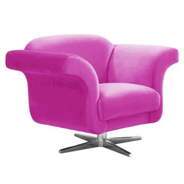 Imagem de Poltrona Decorativa Troia Suede Pink com Base Giratória em Aço Cromado