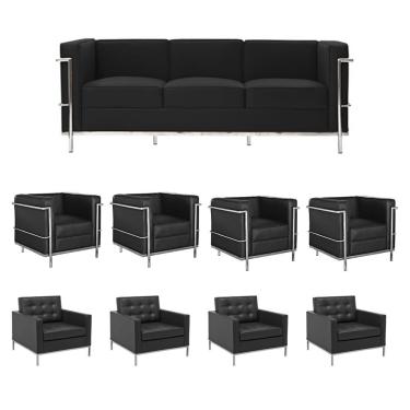 Imagem de Kit 1 Sofá 3 Lug. Le Courbusier+ 4 Poltronas 1 Lugar Le Courbusier + 4 Poltronas 1 Lugar Fk Preto