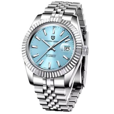 Imagem de Relogio Analógico Masculino Automatico Em Aço Inoxidavel Impermeavel 10 Atm Azul Claro