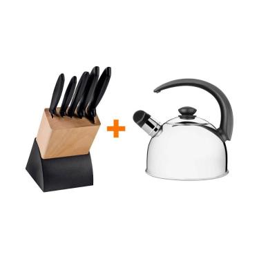 Imagem de Kit - Faqueiro Plenus 6 Peças + 1 Chaleira Em Aço Inox 2,1lts Com Apito - Tramontina