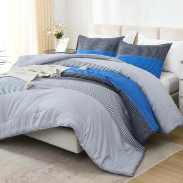 Imagem de Conjunto de edredom Litanika Bed Queen Grey Blue 3 peças