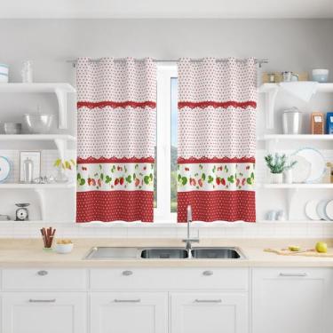Imagem de Cortina Para Cozinha Em Tecido Poá Morangos 130x240cm - Core Decore