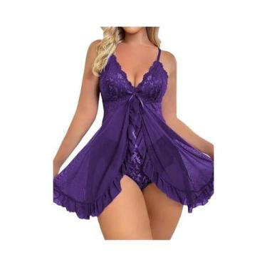 Imagem de Conjunto De Lingerie plus Size Sensual Com Camisola Decote V Profundo 