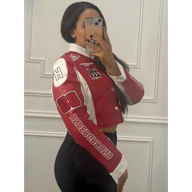 Imagem de Jaqueta Feminina Com Estampa De Penas E Patchwork, Manga Comprida, Com