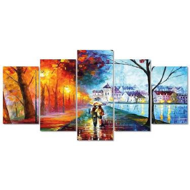 Imagem de Quadro Decorativo Casal Romantico Chuva Colorido Pintura