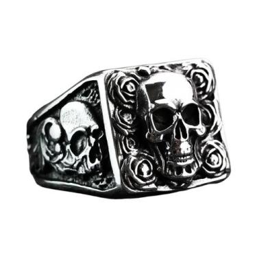 Imagem de Anel Masculino Retrô De Aço Titânio Com Design Esqueleto Rosa Antigo P