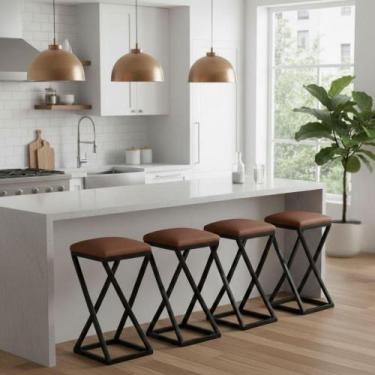 Imagem de Kit 4 Banqueta Banco Baixa Bancada 50 Cm Cozinha Bar material sintétic