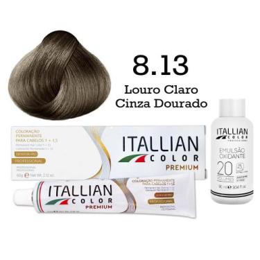 Imagem de Coloração 8.13 Louro Claro Cinza Dourado + Oxi 20 Vol  Itallian Color 
