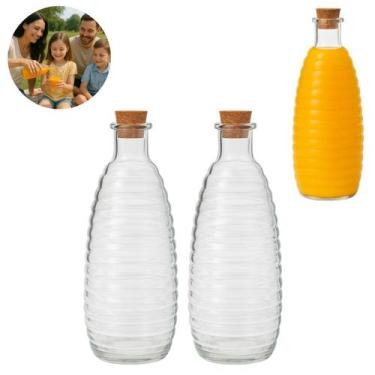 Imagem de 2 Garrafas de Vidro Colmeia Com Tampa Rolha P/ Bebidas 630ml - Lyor