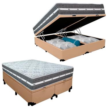Imagem de Cama Box Baú Casal Bipartido Sintético + Colchão Anjos Black Graphite Molas Ensacadas 1...