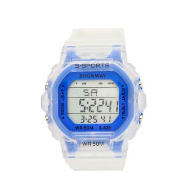 Imagem de Relógio Feminino Digital Esportivo Transparente Azul Led - Tudo Em Caixa