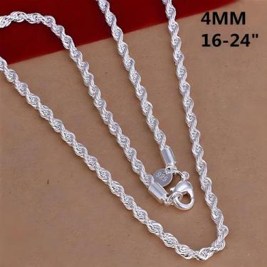 Imagem de Colar De Corrente Cordão Prateado 4MM Com Pingente De Prata 16-24 Pole