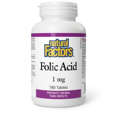 Imagem de Suplemento de fatores naturais: ácido fólico, 1 mg, 180 comprimidos-Unissex